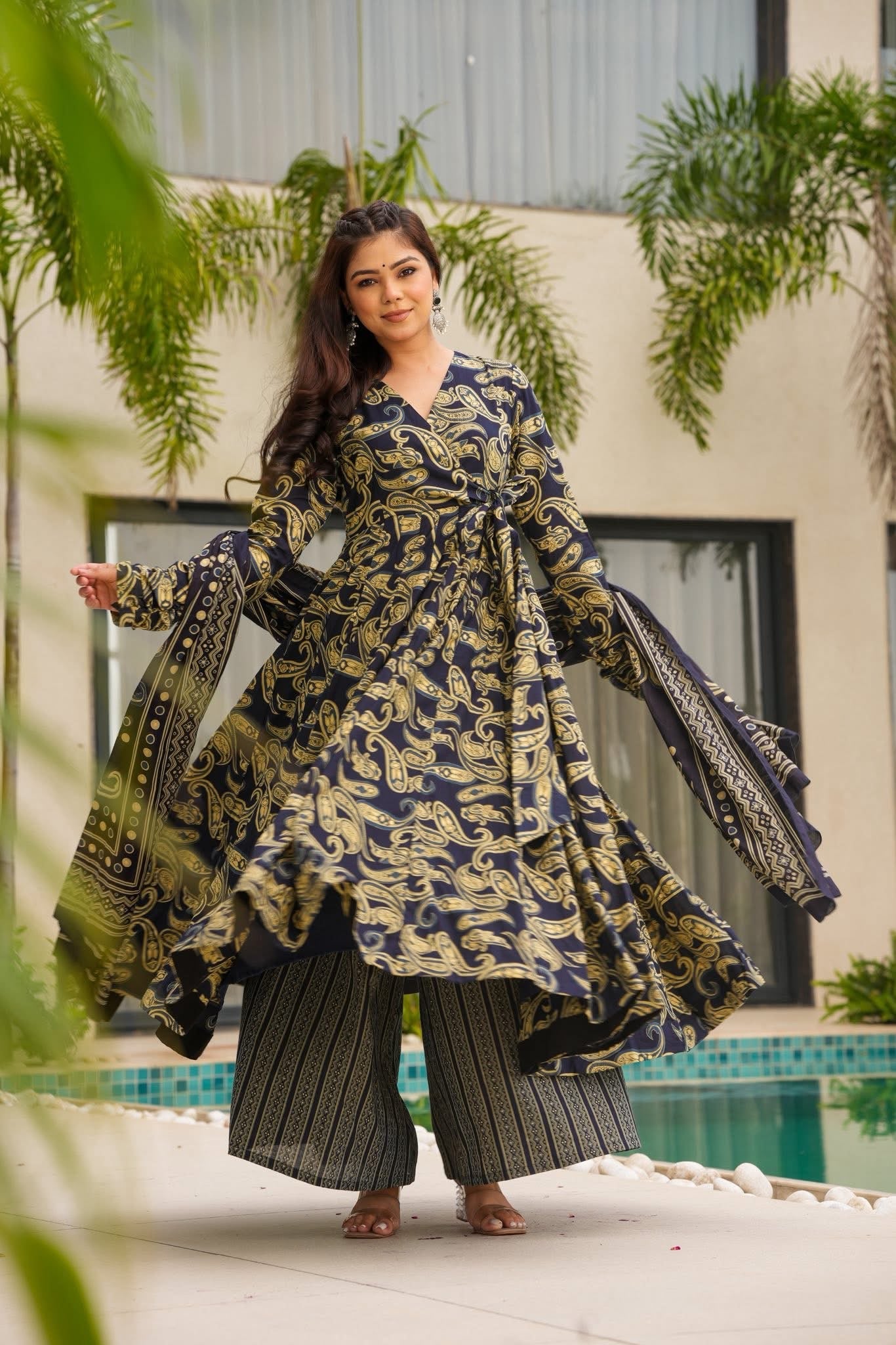 Zareen Block Printed Cotton Anarkali Suit Set