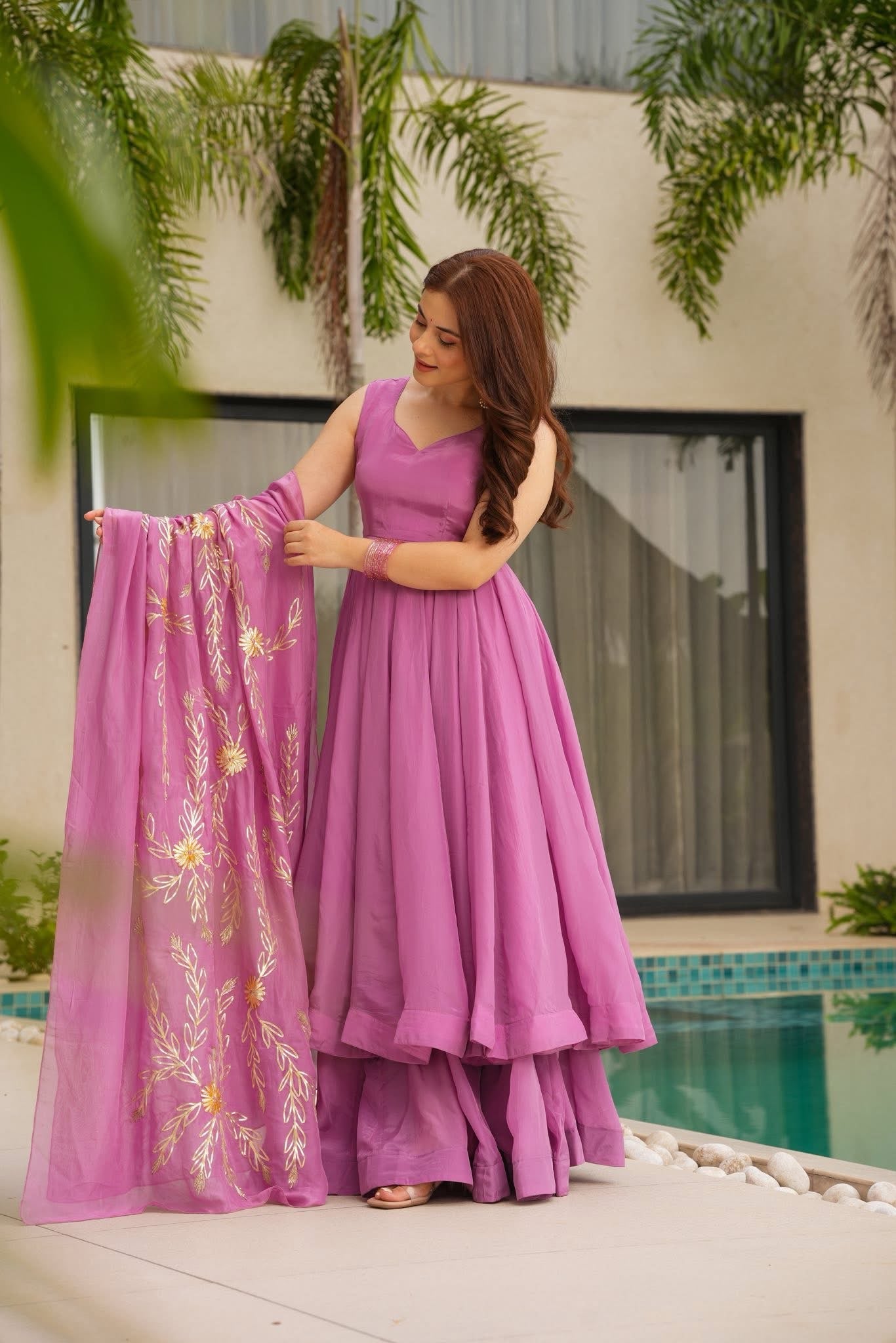 Everlee Pink Crepe Anarkali Suit Set