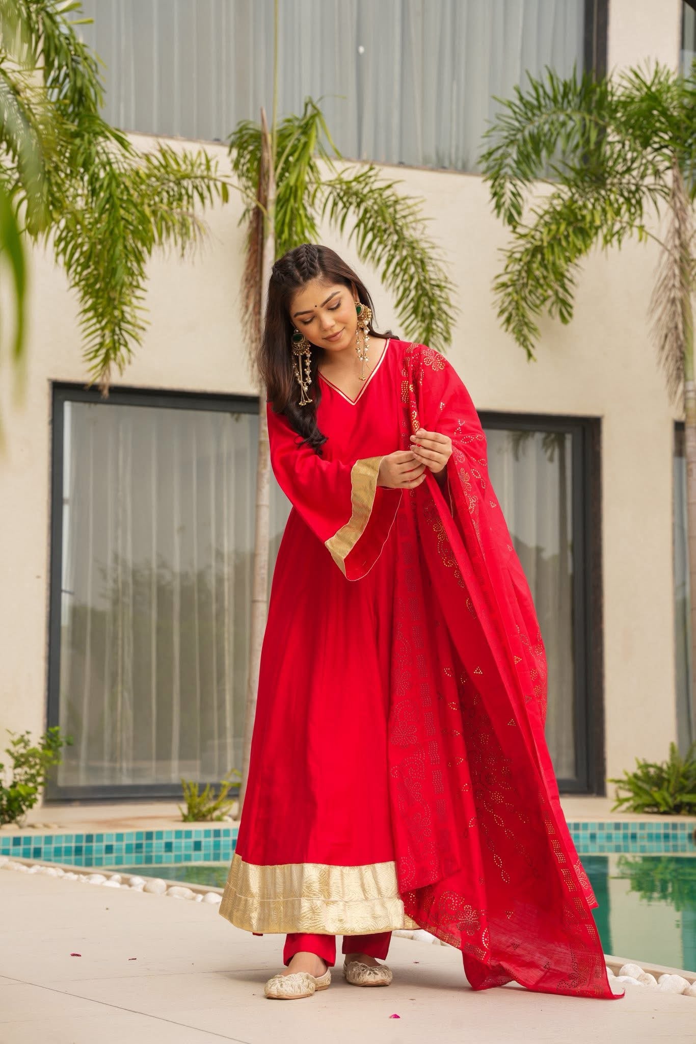 Cyrene Red Party Wear Anarkali Set