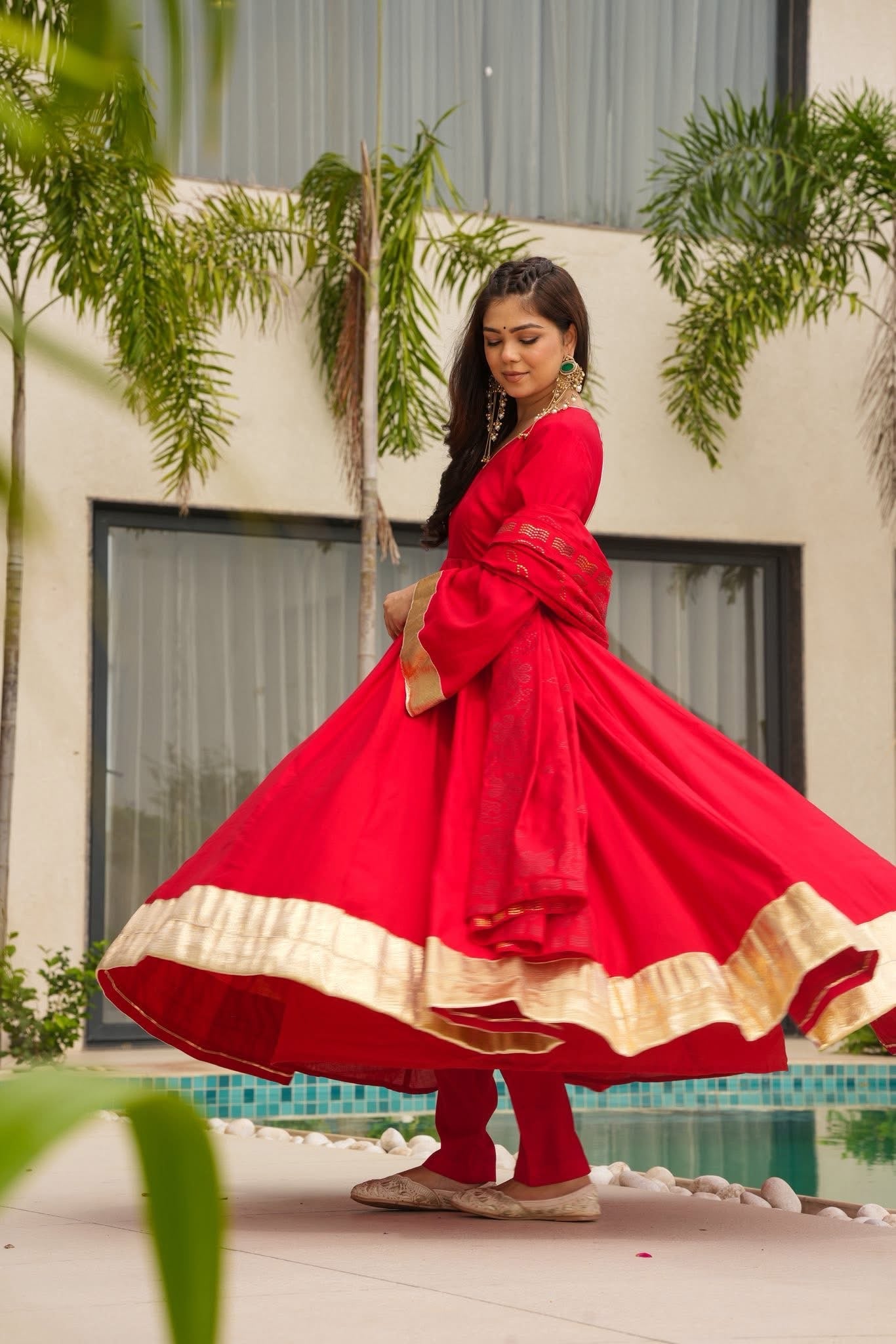 Cyrene Red Party Wear Anarkali Set
