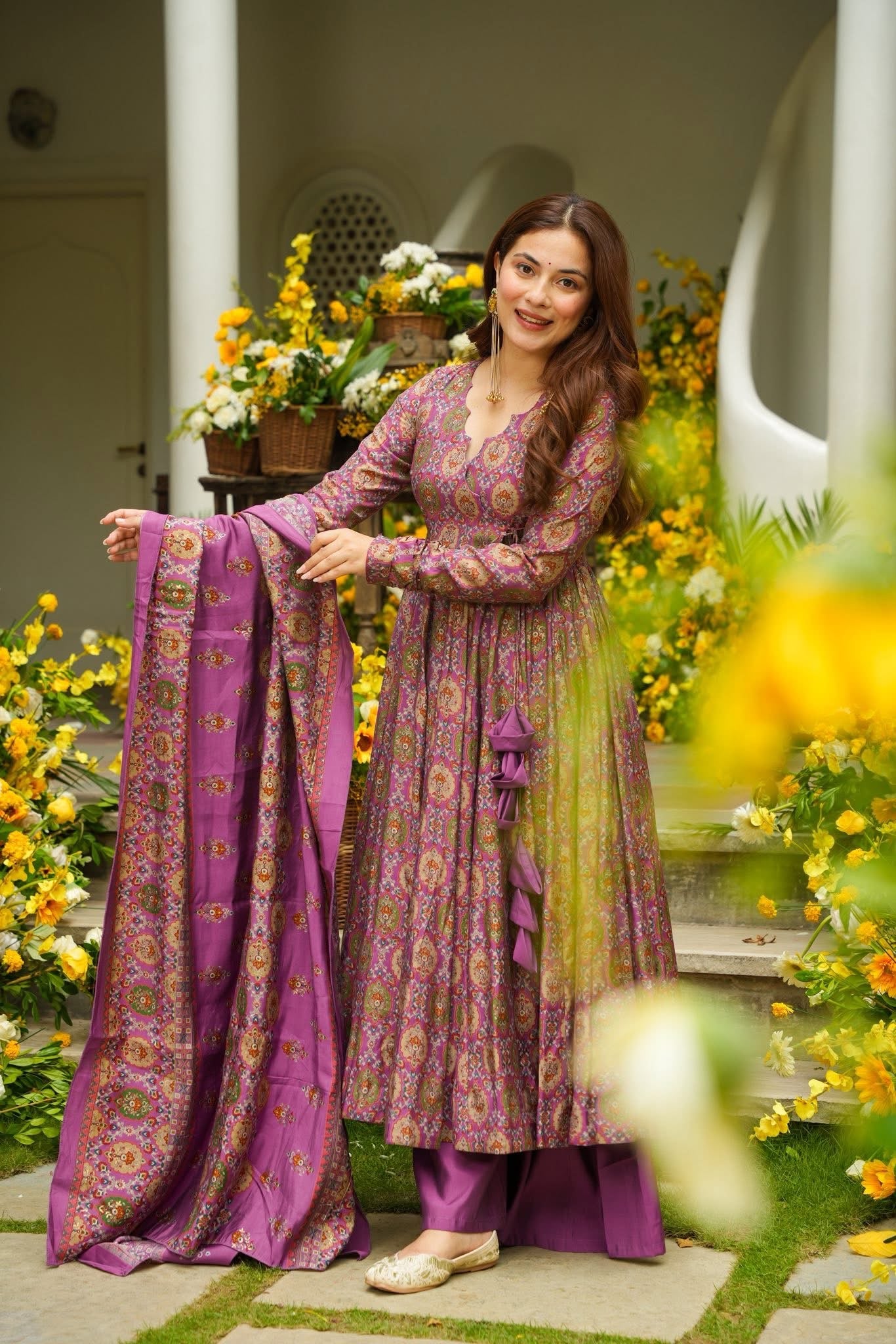 Nashita Purple Muslin Anarkali Suit Without Dupatta