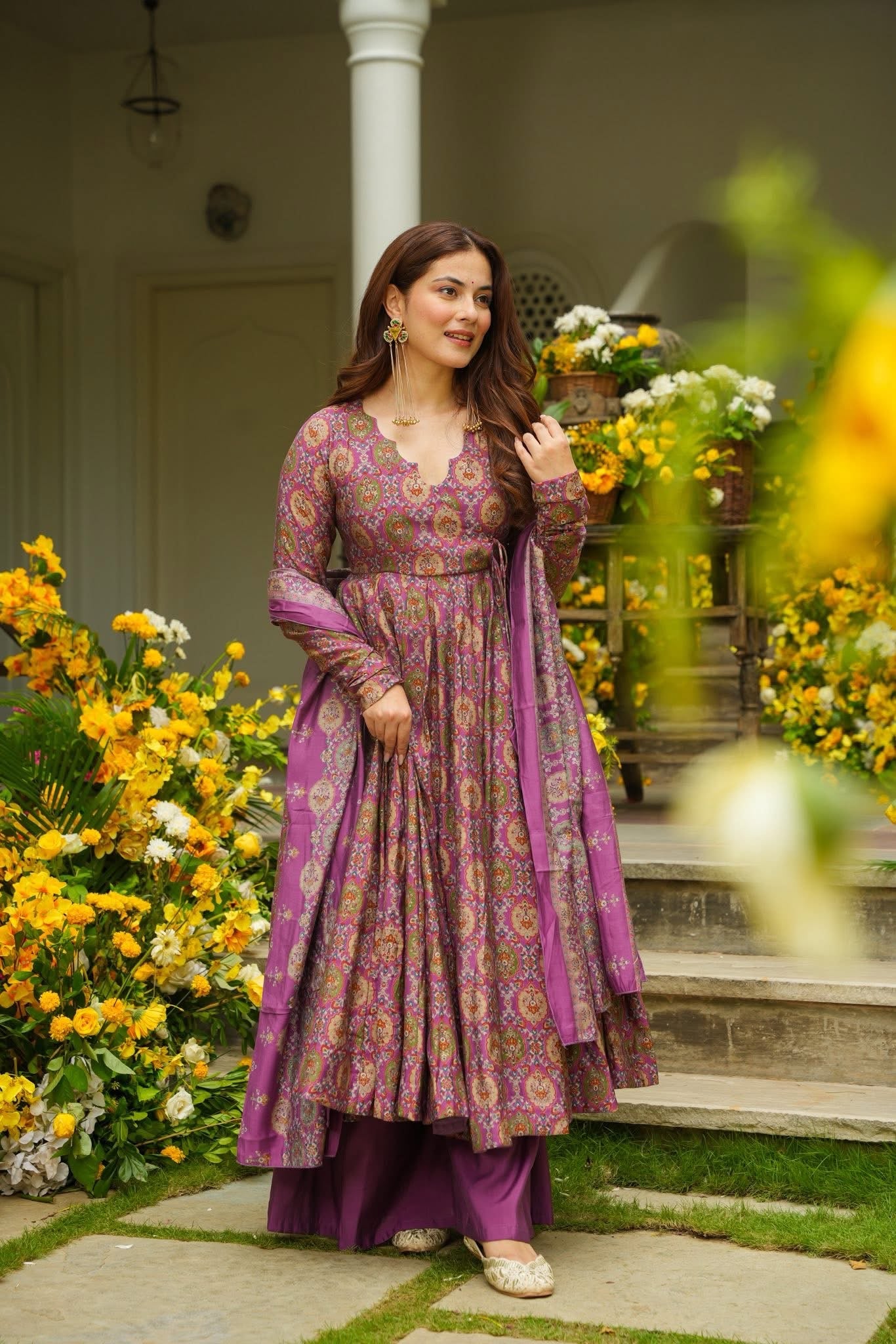 Nashita Purple Muslin Anarkali Suit Without Dupatta