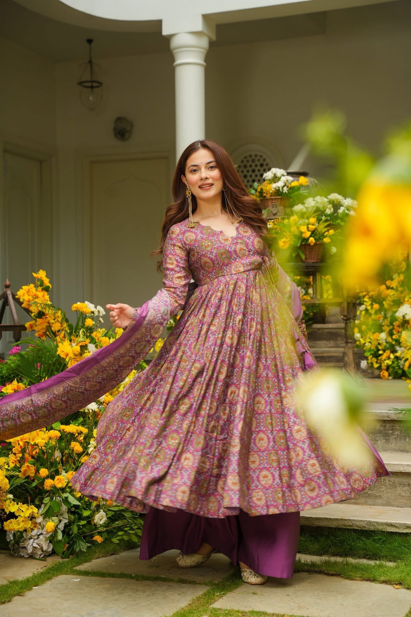Nashita Purple Muslin Anarkali Suit Without Dupatta