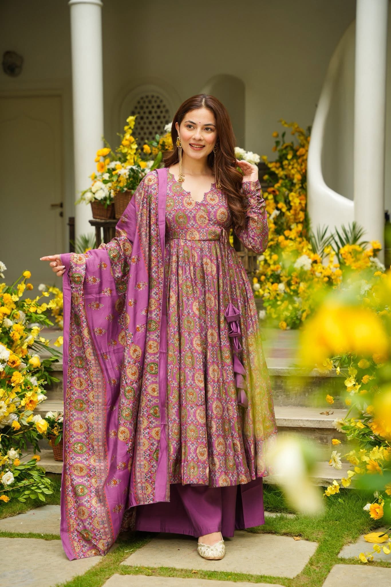 Nashita Purple Muslin Anarkali Suit Without Dupatta