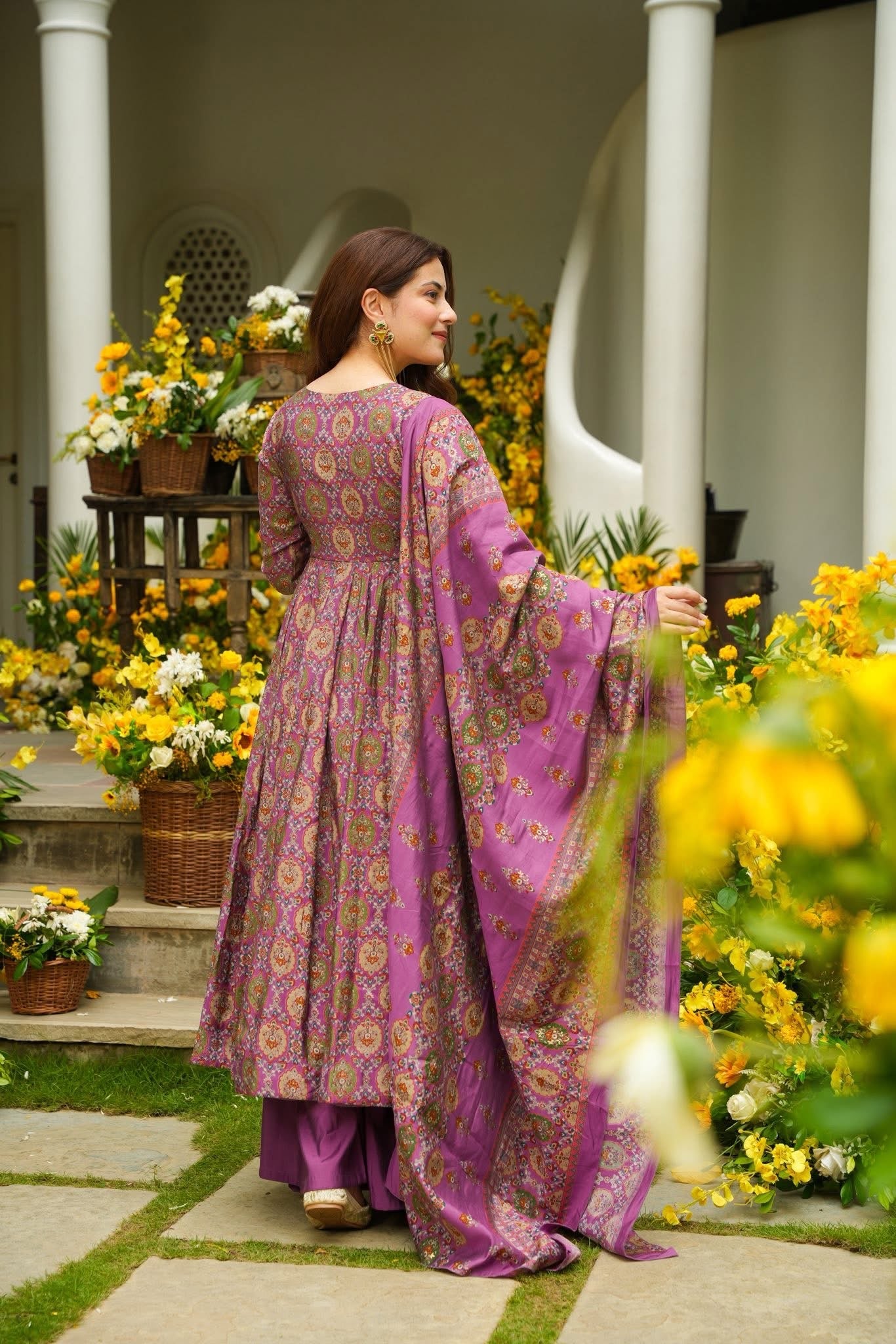 Nashita Purple Muslin Anarkali Suit Without Dupatta