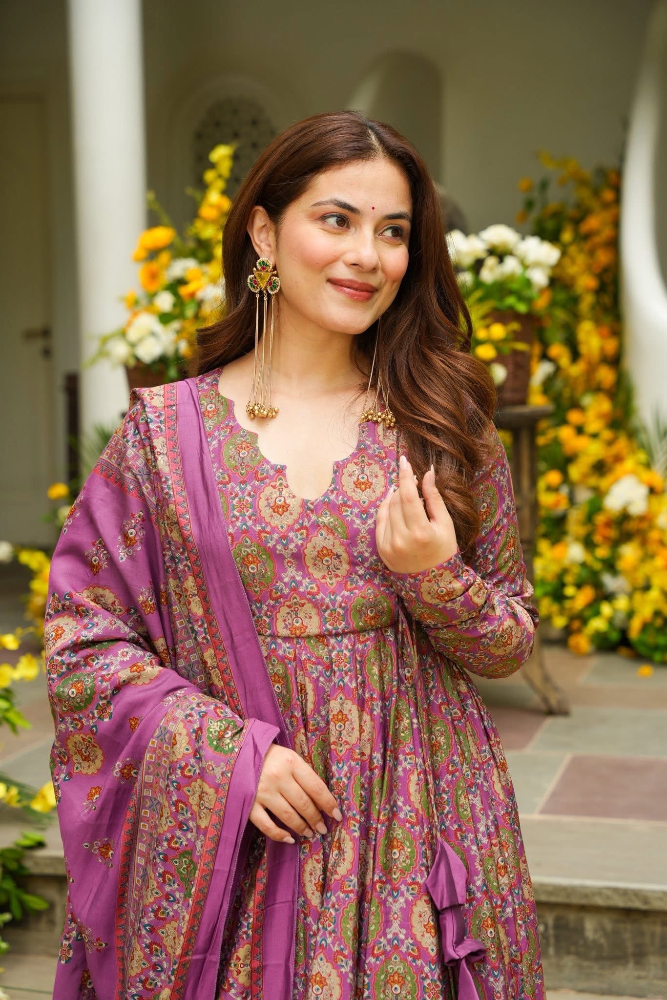 Nashita Purple Muslin Anarkali Suit Without Dupatta