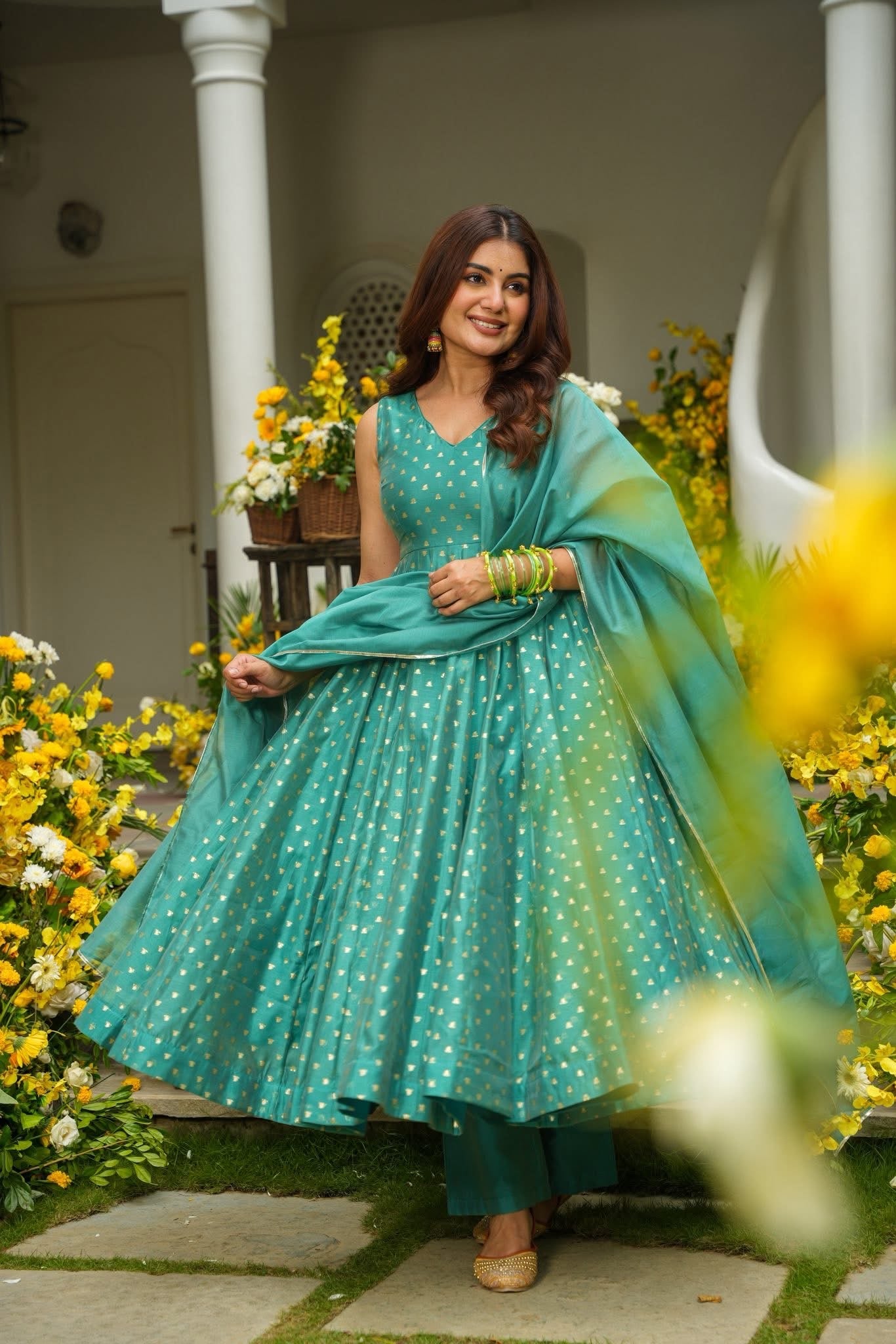 Lumina Blue Chanderi Anarkali Suit Set