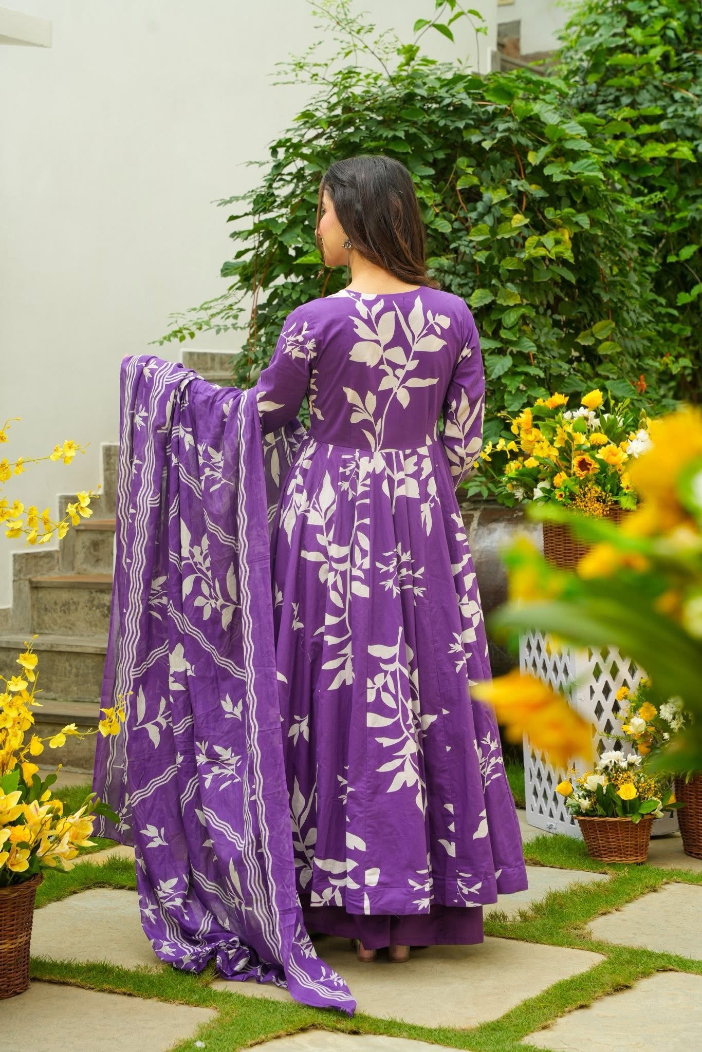 Budding Purple Cotton Anarkali Suit Set
