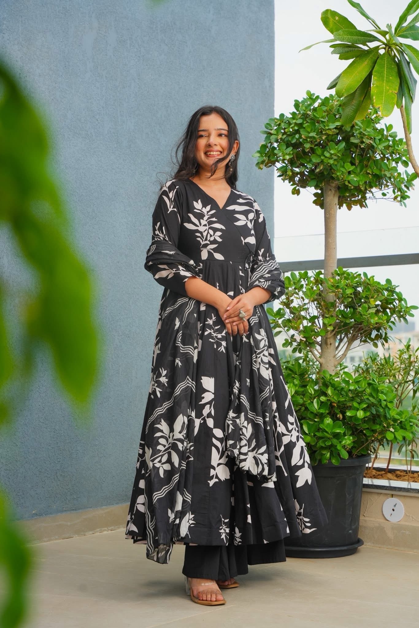 Dark Haven Cotton Anarkali Suit Set