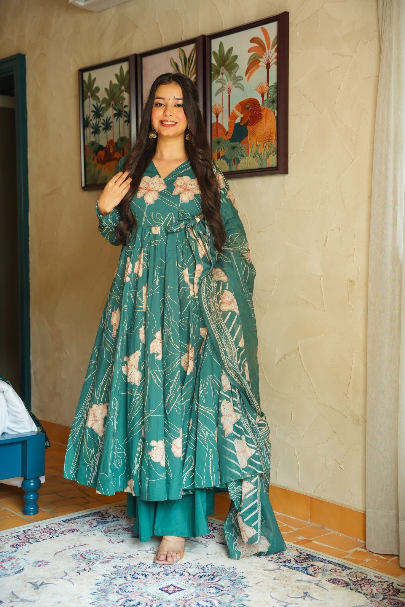 Milara Printed Cotton Anarkali Suit Set