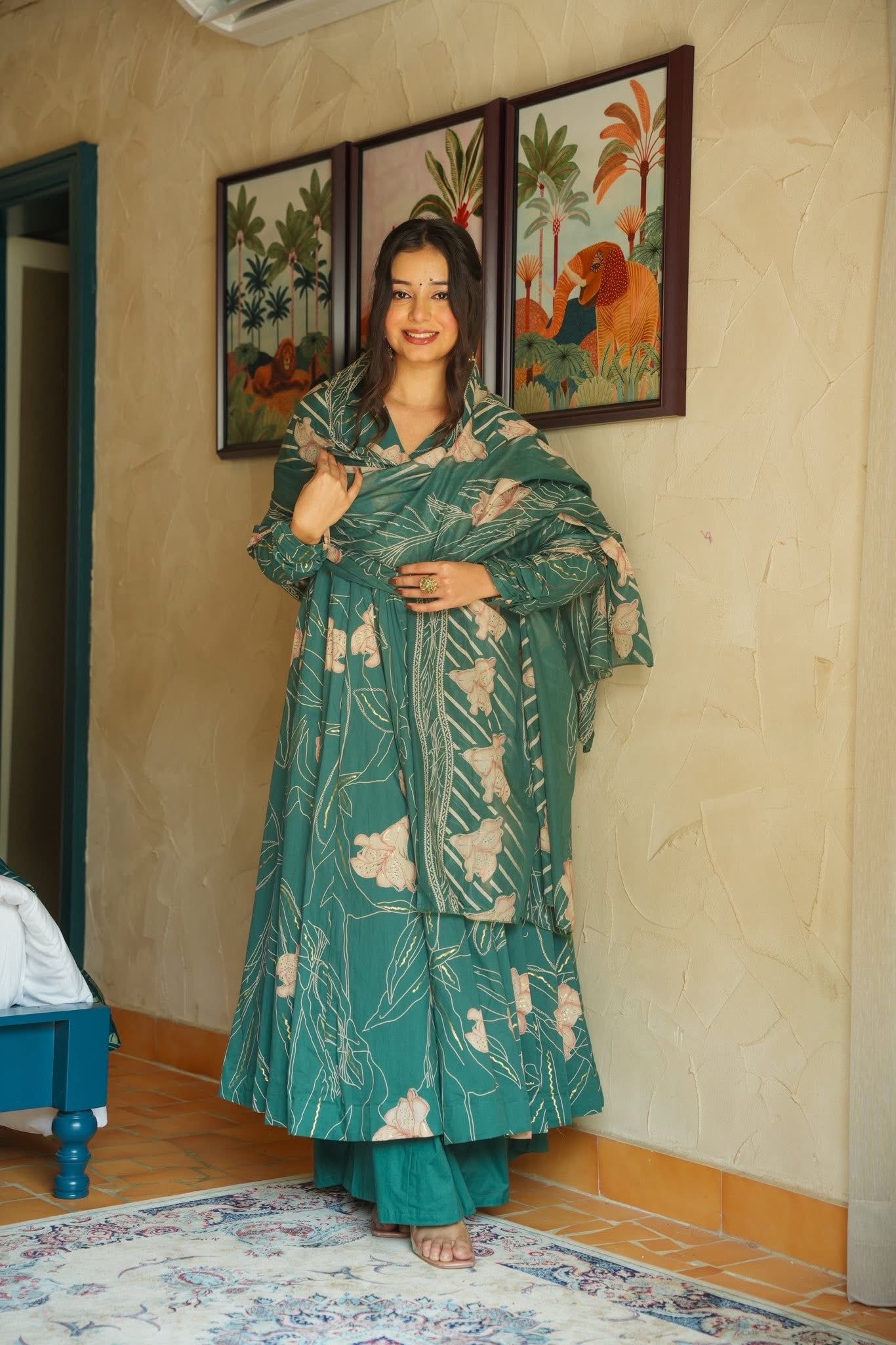 Milara Printed Cotton Anarkali Suit Set