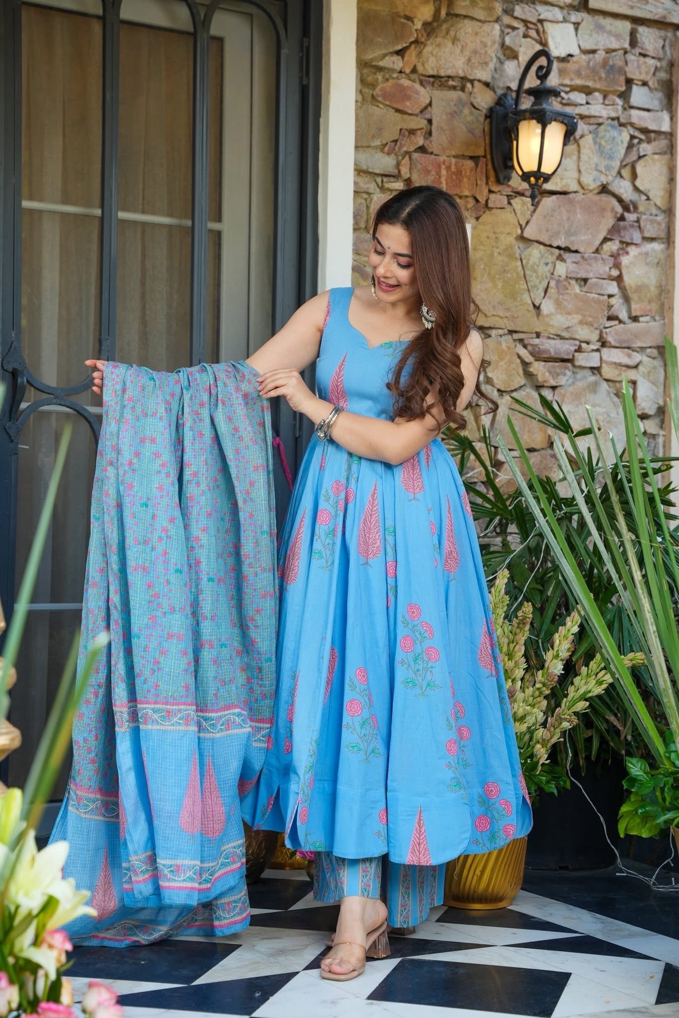 Gatika Printed Cotton Anarkali Suit Set