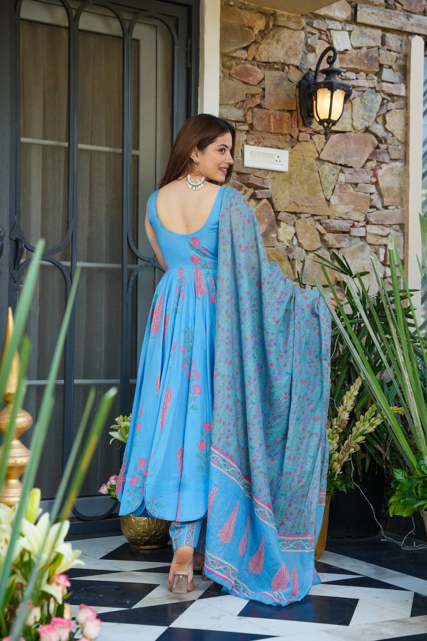 Gatika Printed Cotton Anarkali Suit Set
