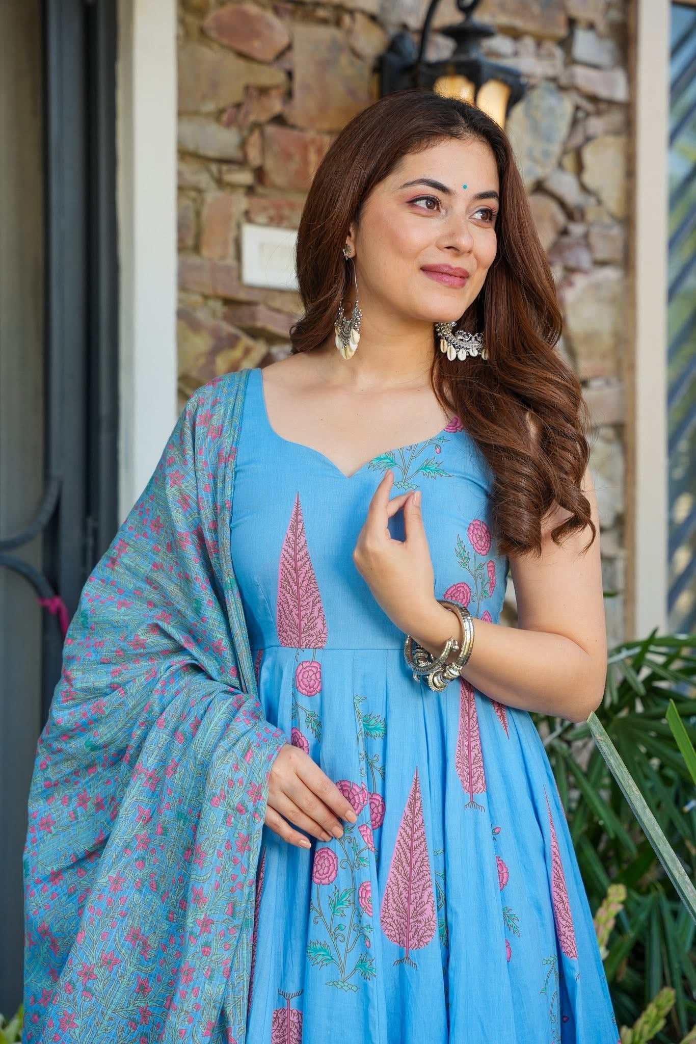 Gatika Printed Cotton Anarkali Suit Set