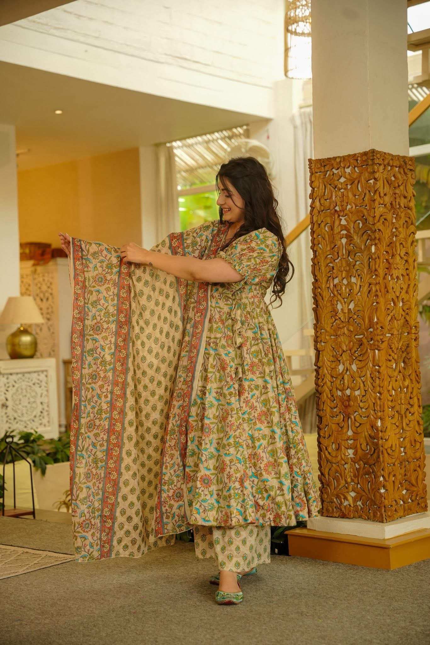 Gulnoor Cotton Anarkali Suit Set