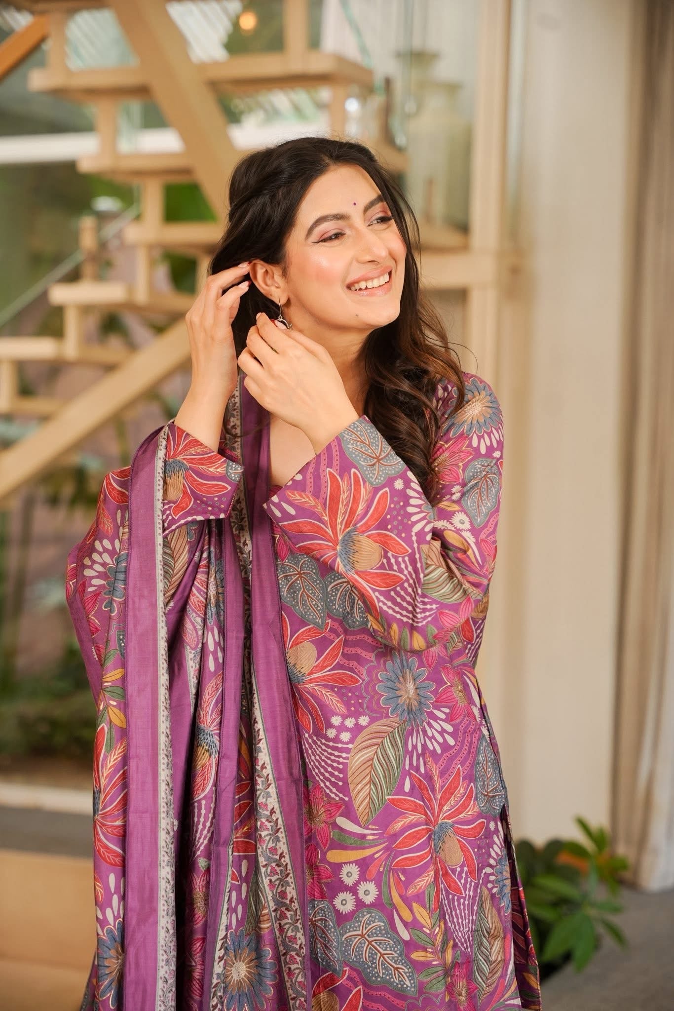 Rameen Purple Muslin Farshi Salwar Set