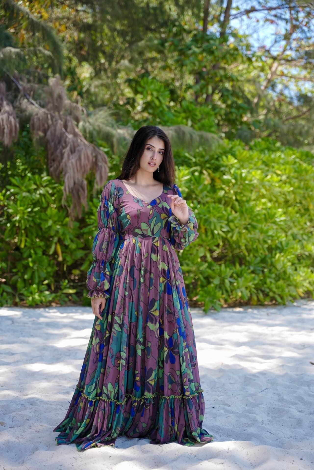 Georgette Multicolor Floral Mist Melody Gown Dress