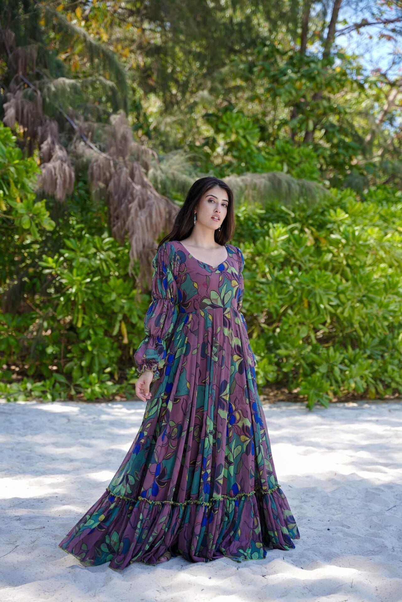 Georgette Multicolor Floral Mist Melody Gown Dress