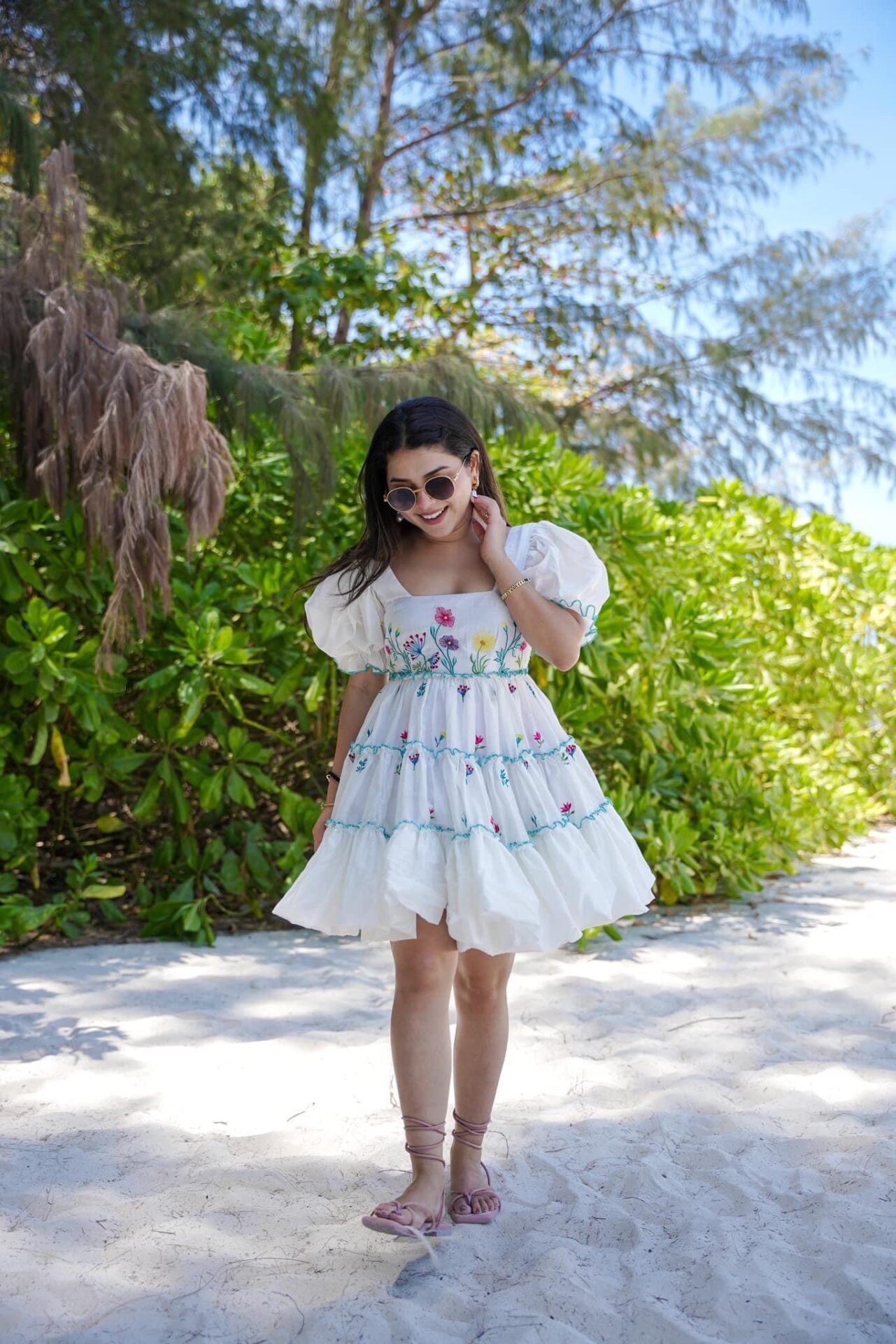 White Western Floral Lily Serenade Chanderi Midi Dress