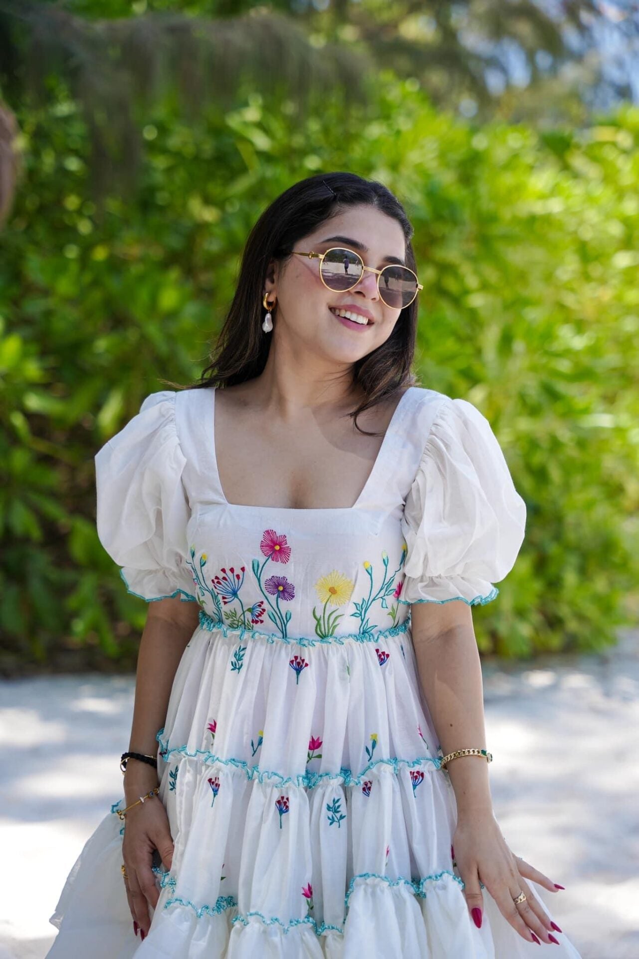 White Western Floral Lily Serenade Chanderi Midi Dress