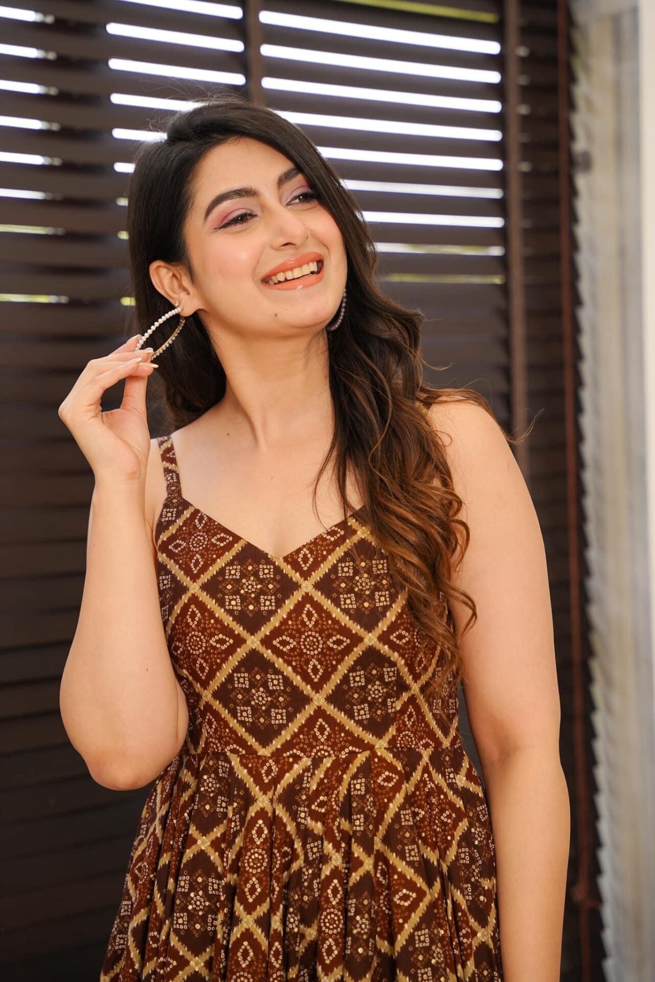 Brown Printed Designer Kaisley Rayon Knee-Length Dress